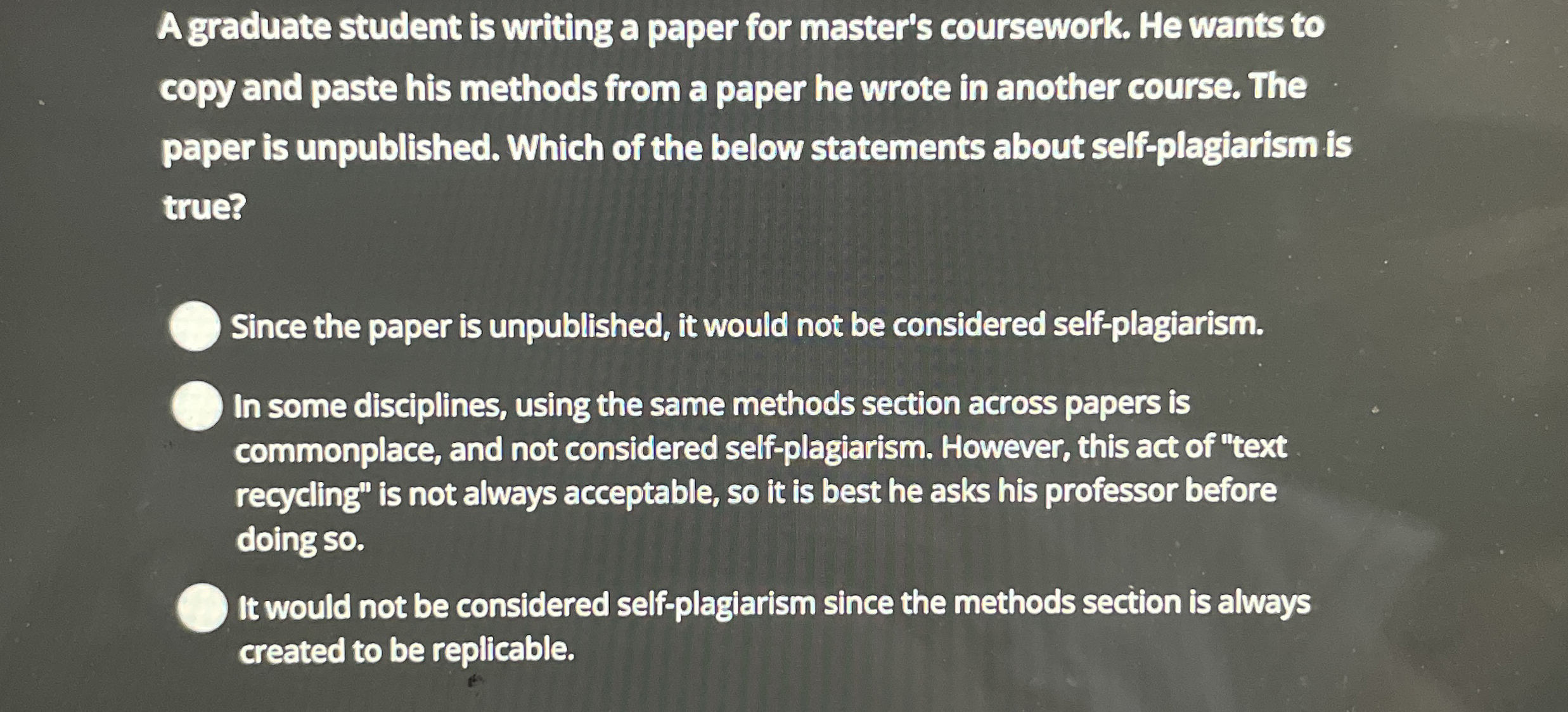 A graduate student is writing a paper for