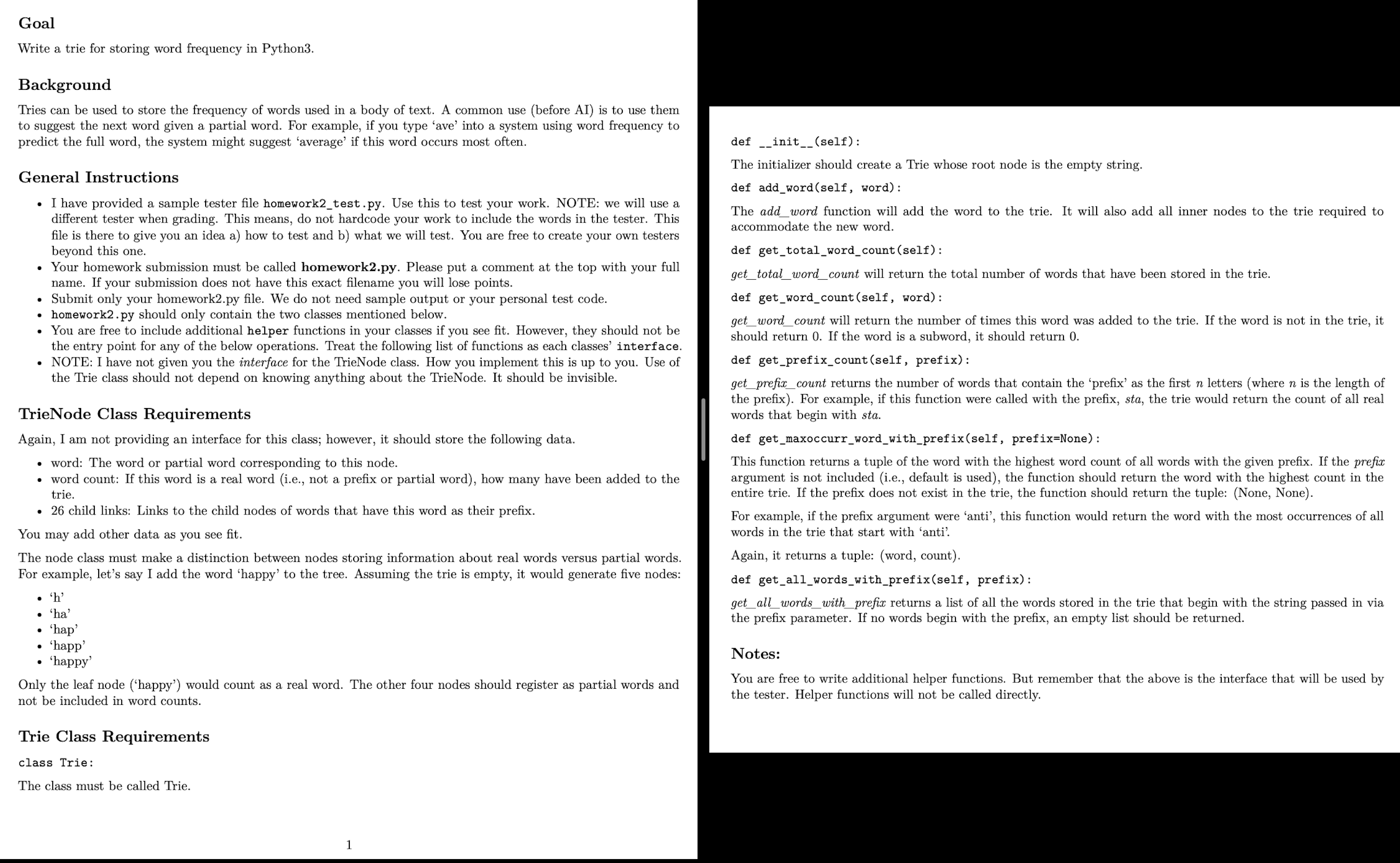 Goal Write a trie for storing word frequency in