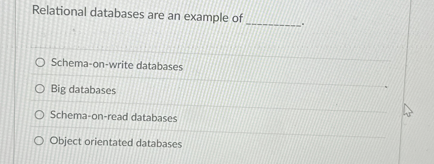 Relational databases are an example of Schema -