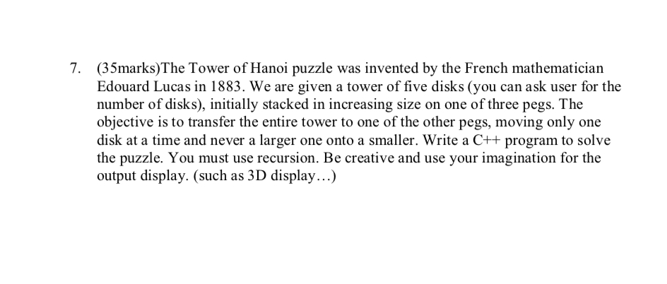 ( 3 5 marks ) The Tower of Hanoi puzzle was