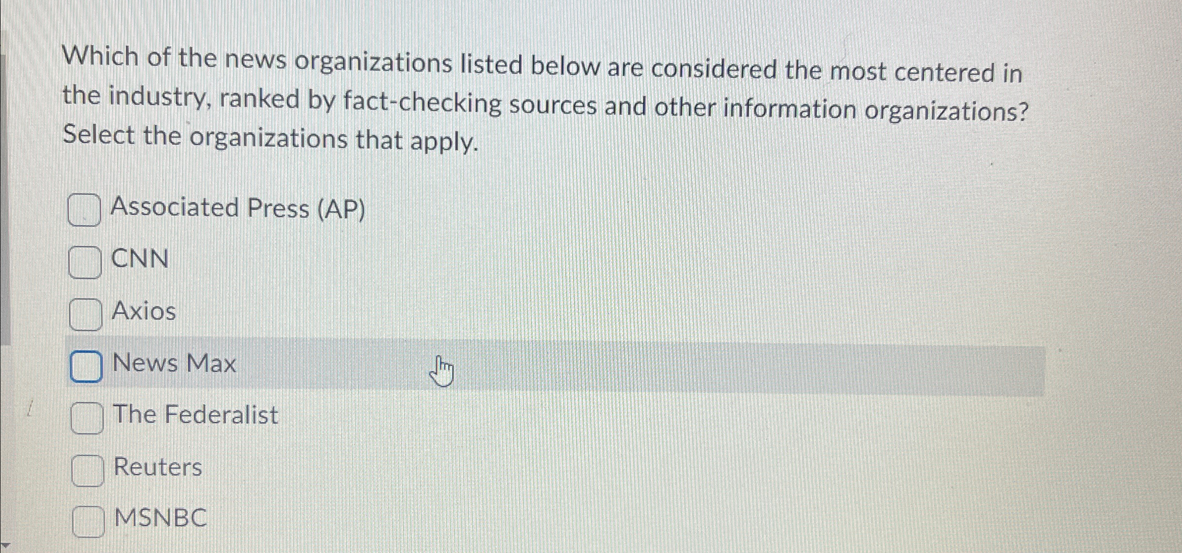 Which of the news organizations listed below are