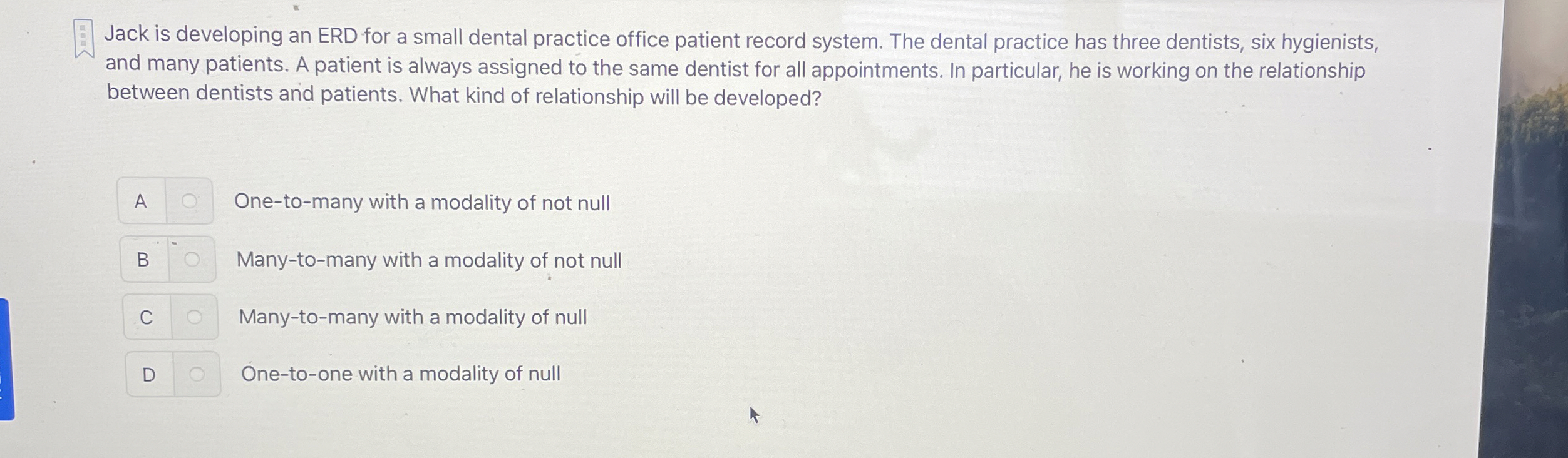 Jack is developing an ERD for a small dental