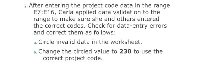After entering the project code data in the range