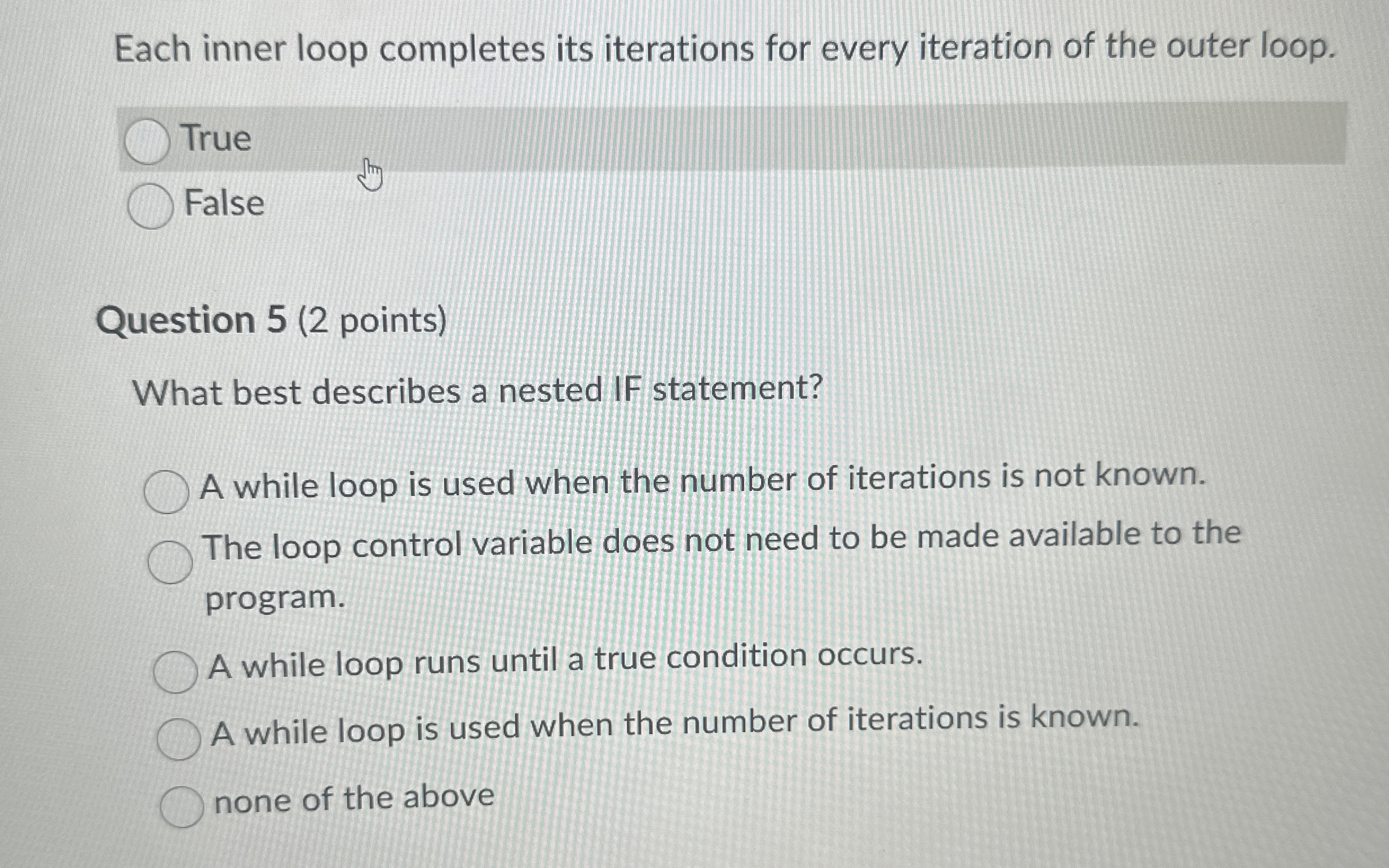 Each inner loop completes its iterations for