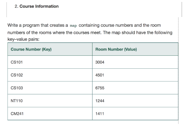 2 . Course Information C + + Write a program that