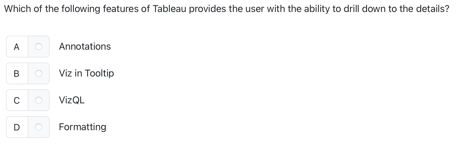 Which of the following features of Tableau