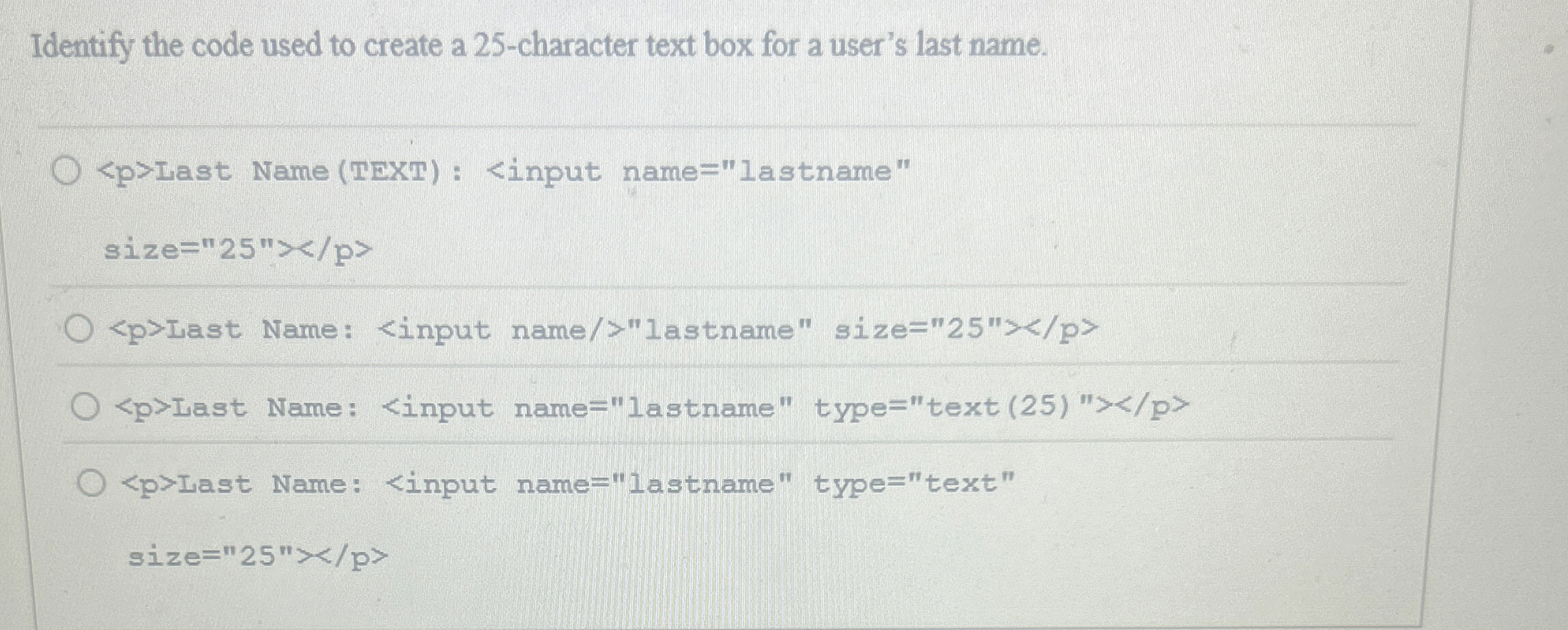 Identify the code used to create a 2 5 -