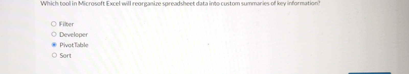 Which tool in Microsoft Excel will reorganize