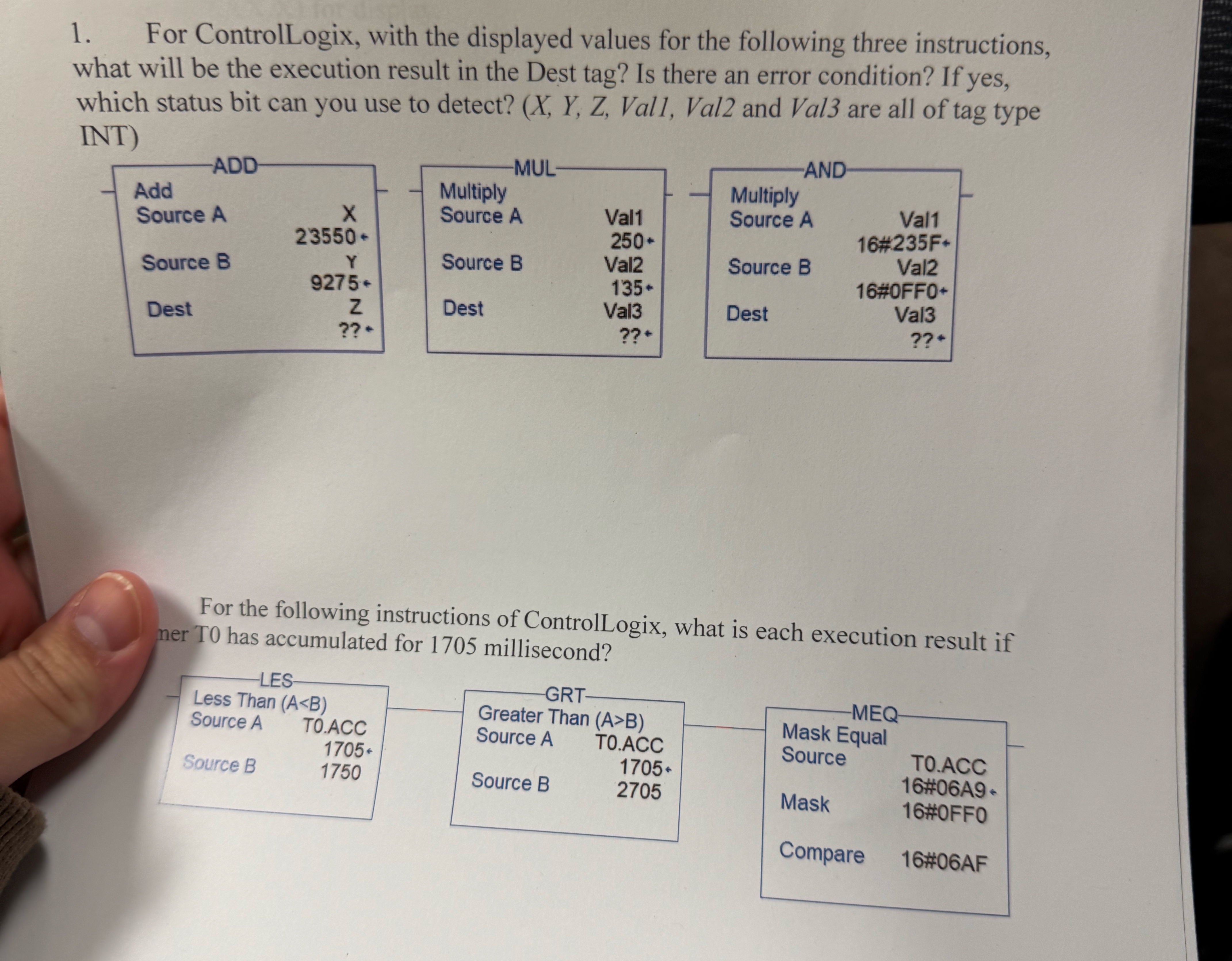 For ControlLogix, with the displayed values for
