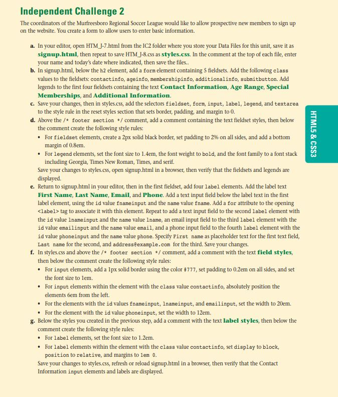 Show me the steps to solve Html 5 Css 3 Unit J