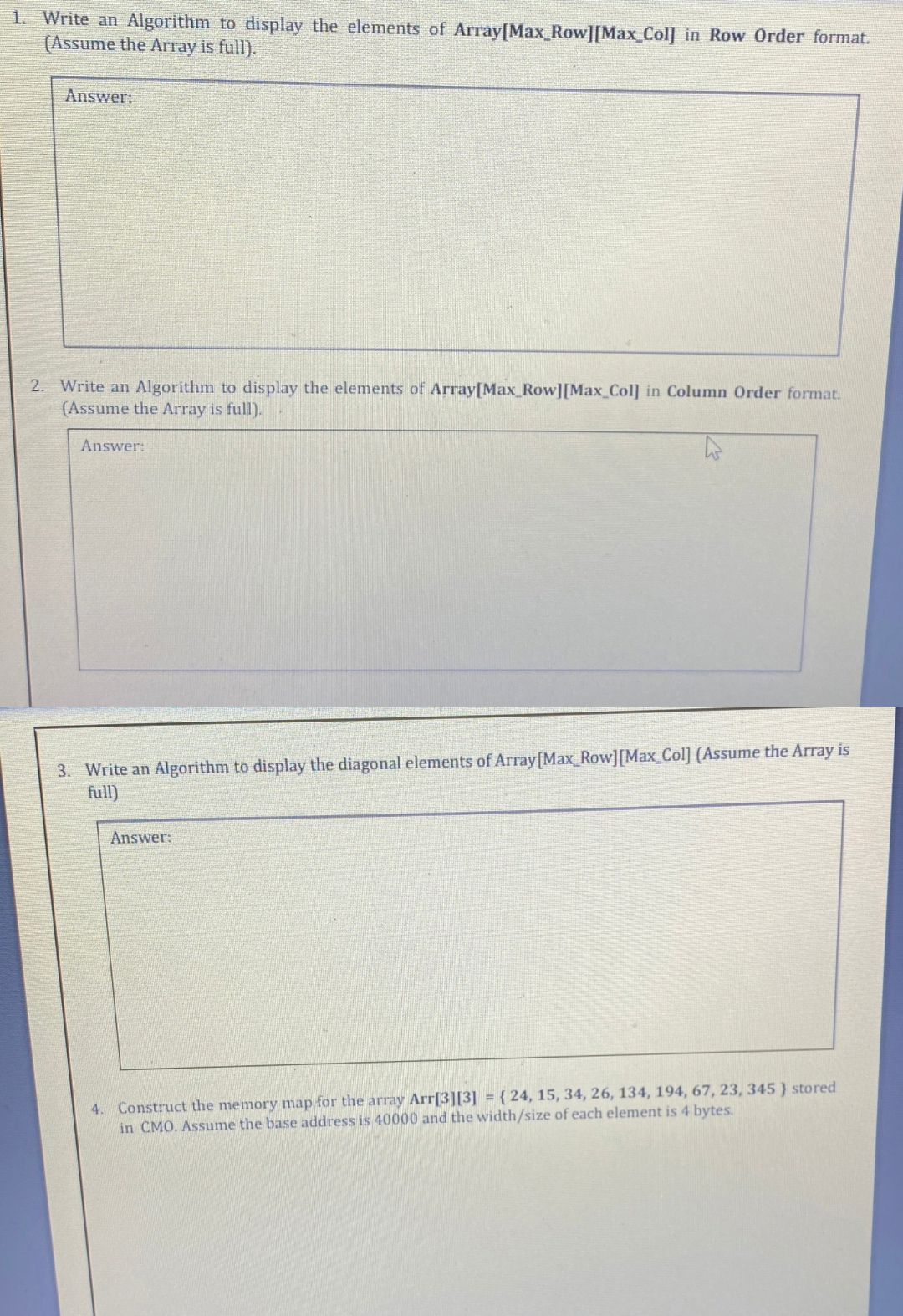 What is the algorithm answer for the quastions