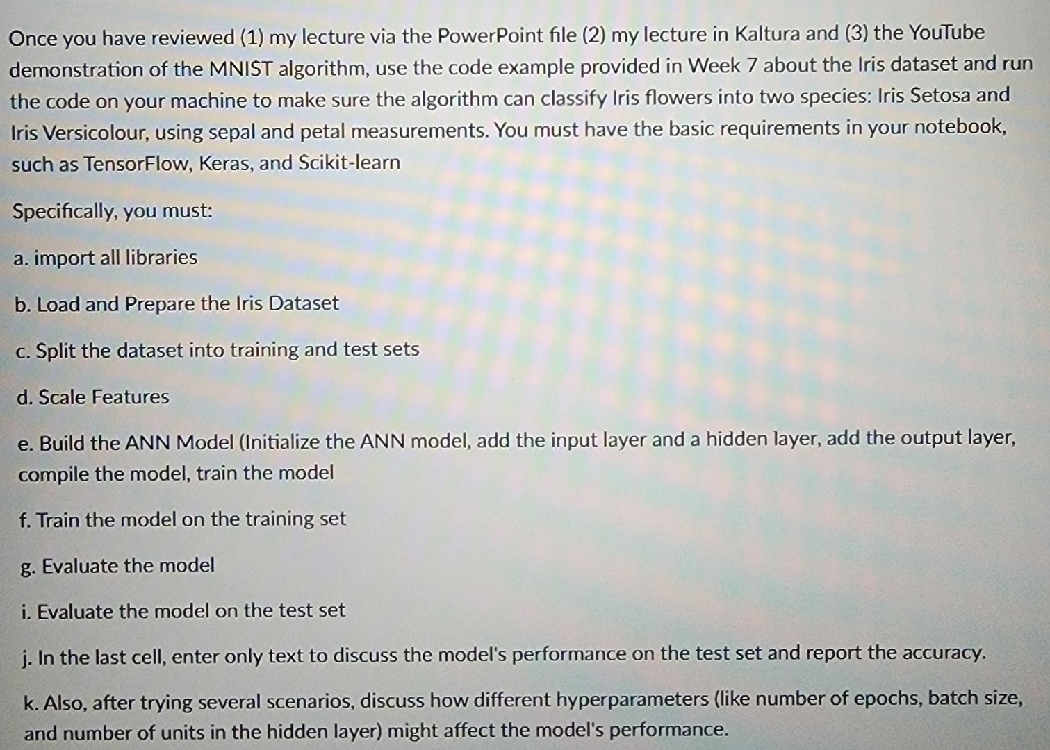 Use the code example provided in Week 7 about the