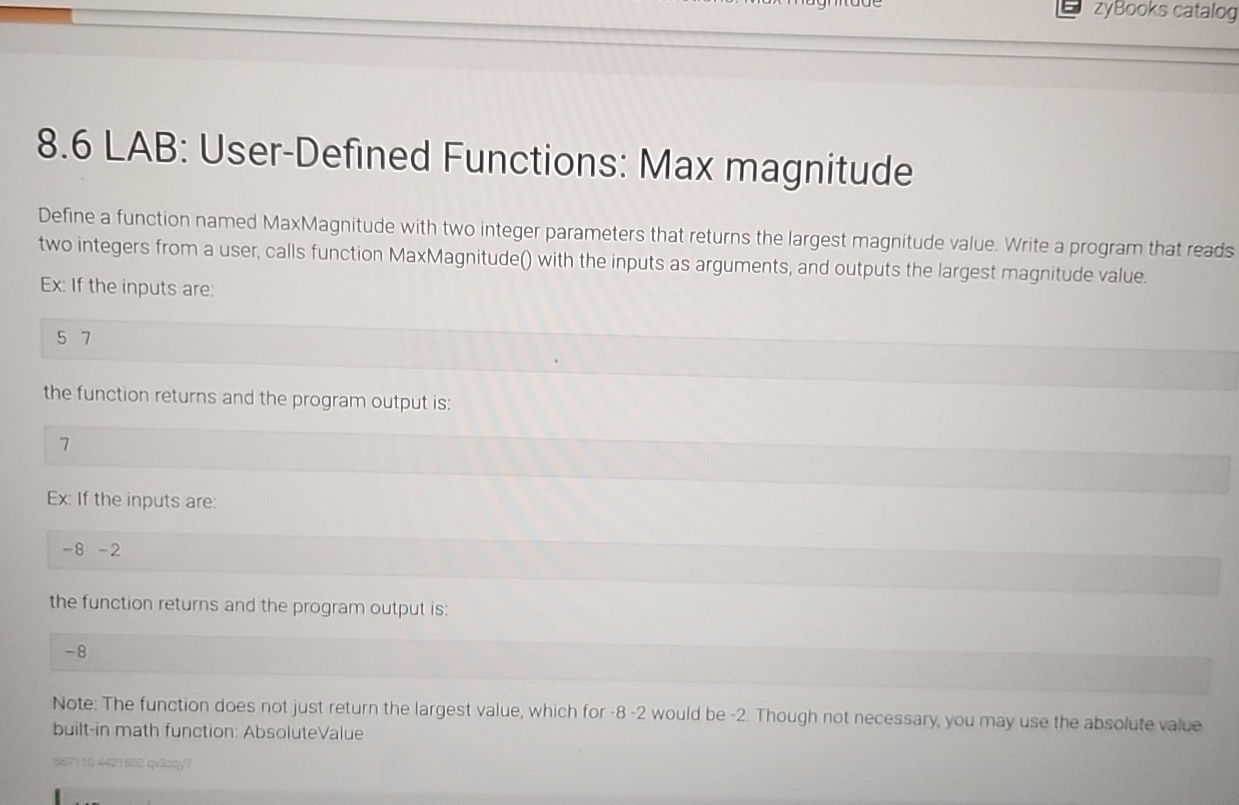 8 . 6 LAB: User - Defined Functions: Max