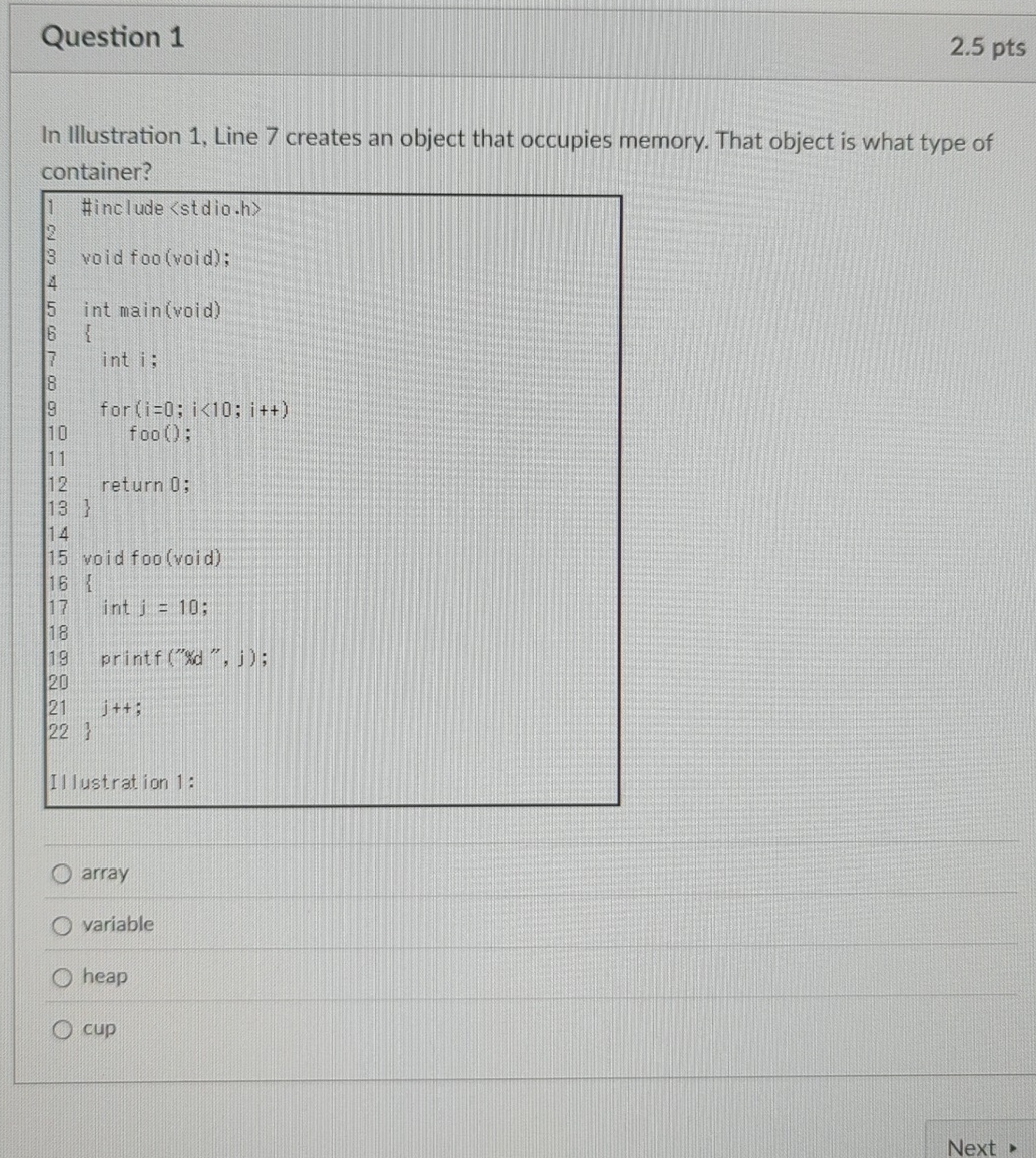 Question 1 In Illustration 1 , Line 7 creates an
