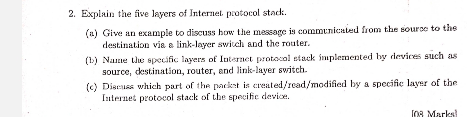 Explain the five layers of Internet protocol