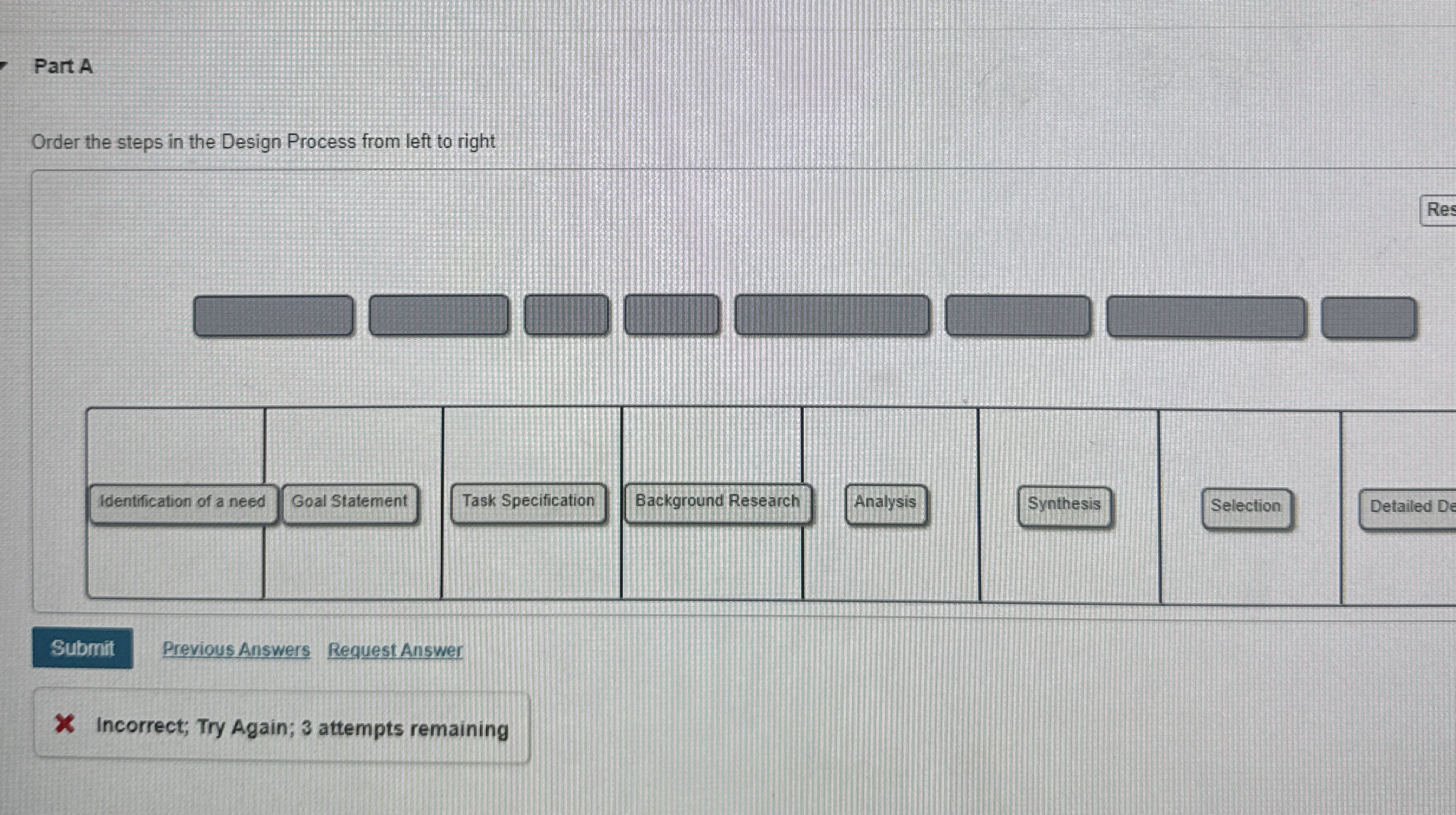 Part A Order the steps in the Design Process from