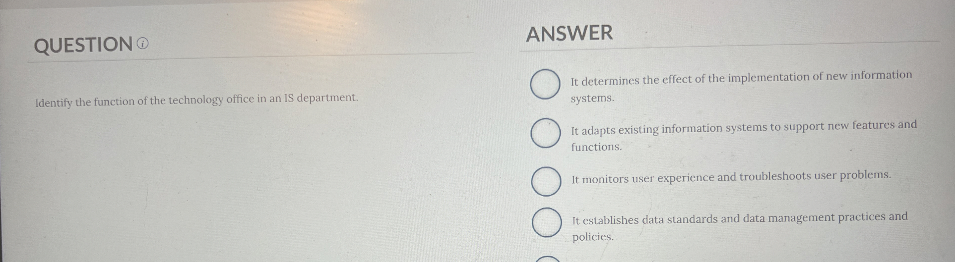 QUESTION ANSWER Identify the function of the