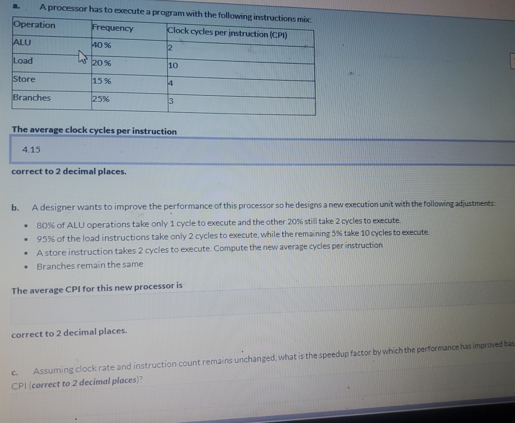 a . A processor has to execute a program with the