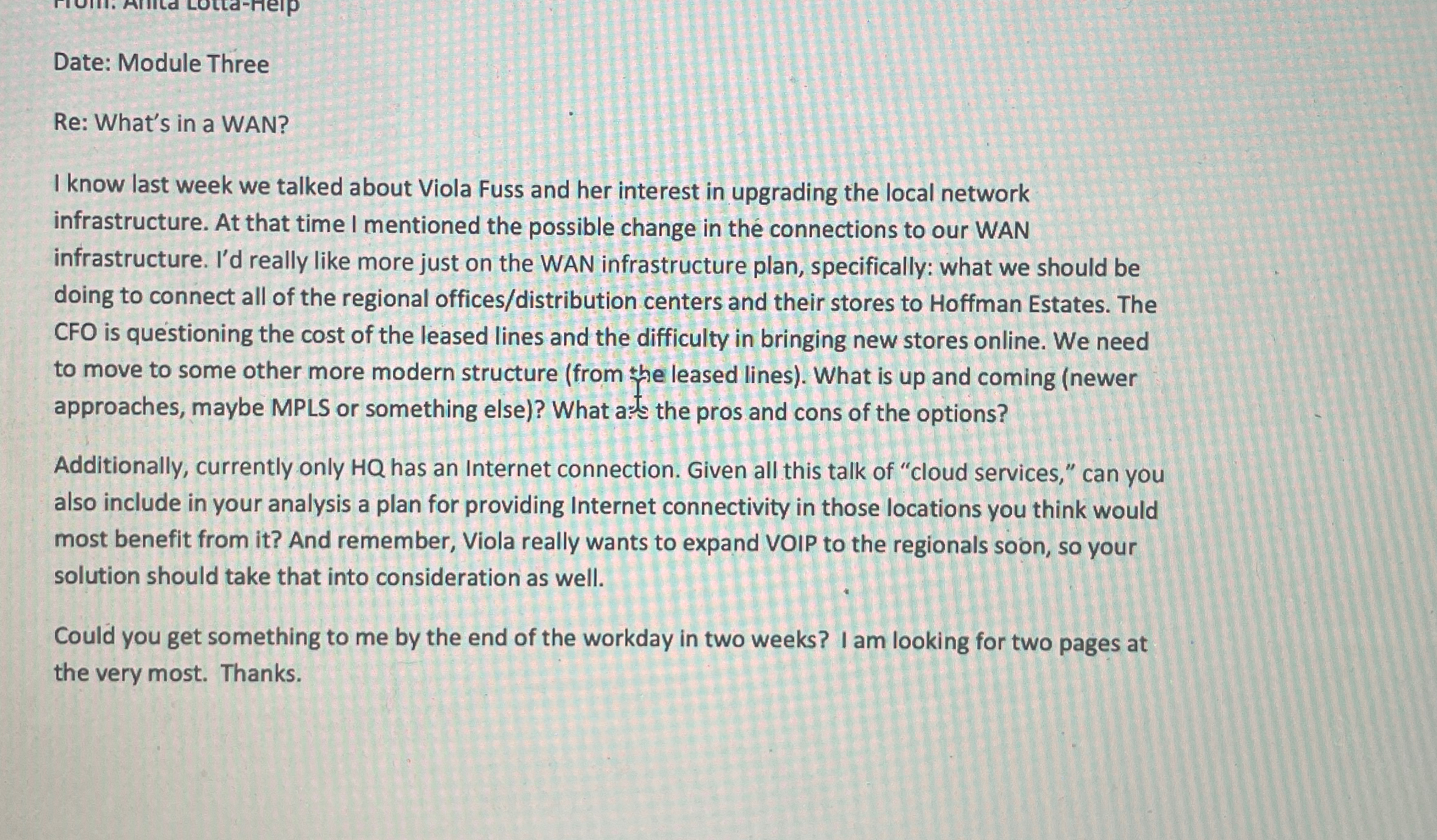 Date: Module Three Re: What's in a WAN? I know