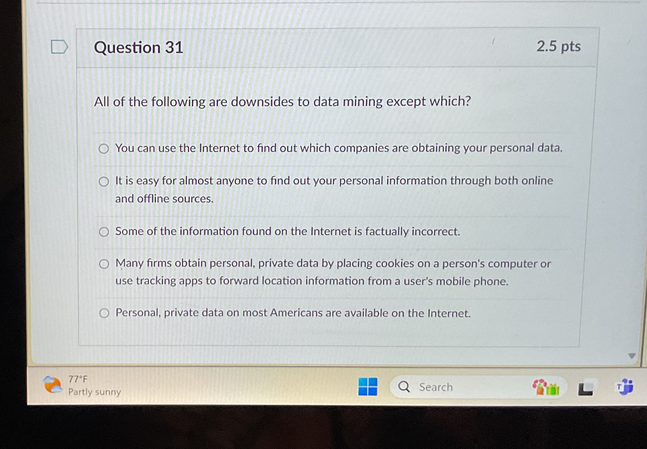 Question 3 1 2 . 5 p t s All of the following are