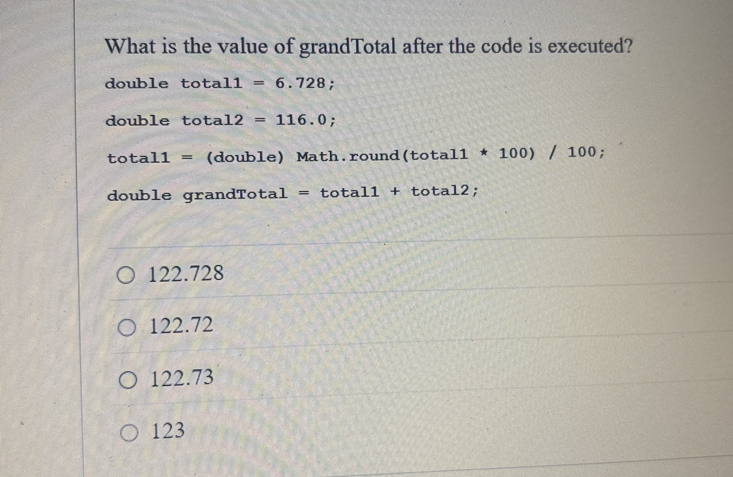 What is the value of grandTotal after the code is