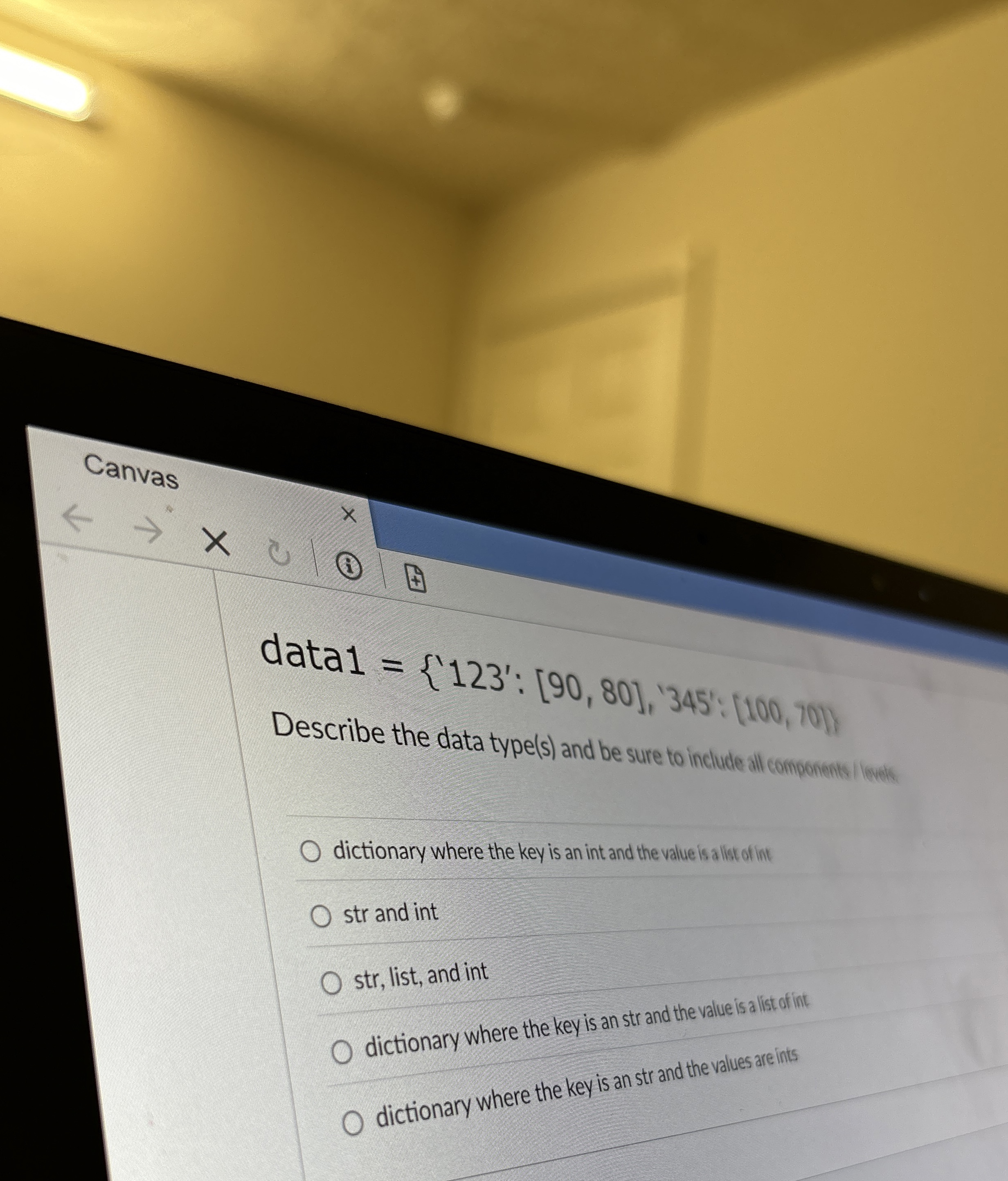 data 1 = { 1 2 2 3 ' : [ 9 0 , 8 0 ] , 1 3 4 5 '