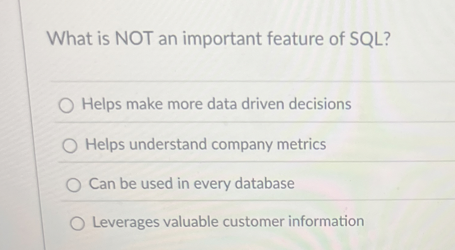 What is NOT an important feature of SQL ? Helps
