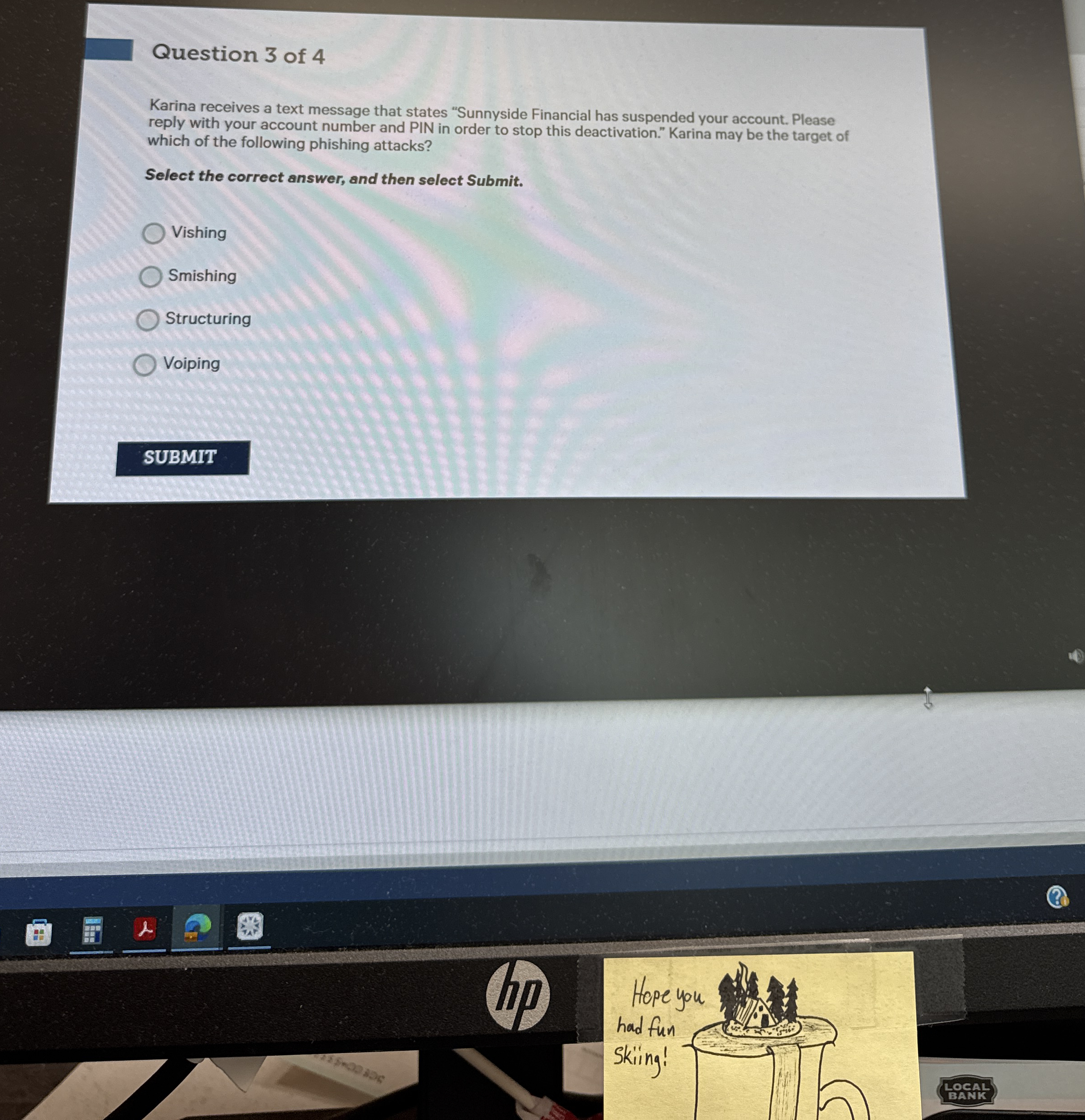 Question 3 of 4 Karina receives a text message