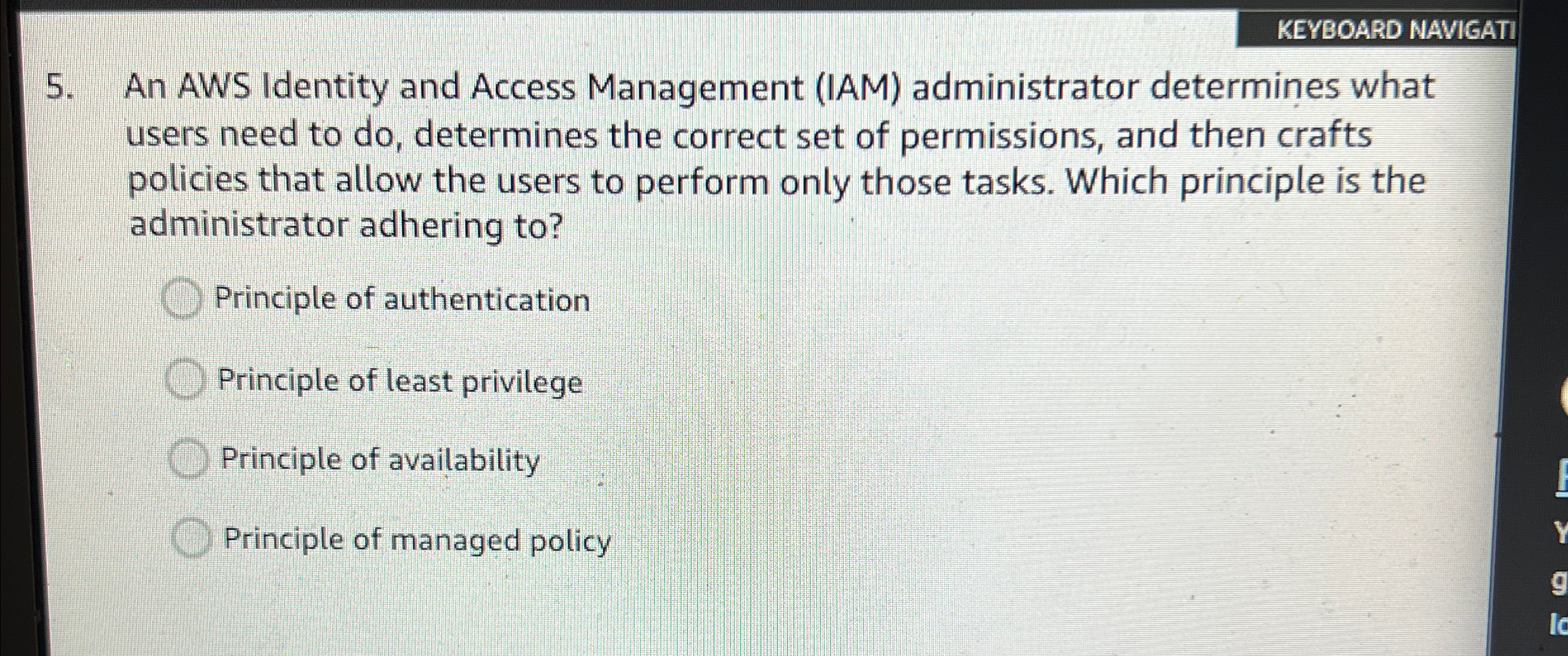 KEYBOARD NAVIGATI 5 . An AWS Identity and Access