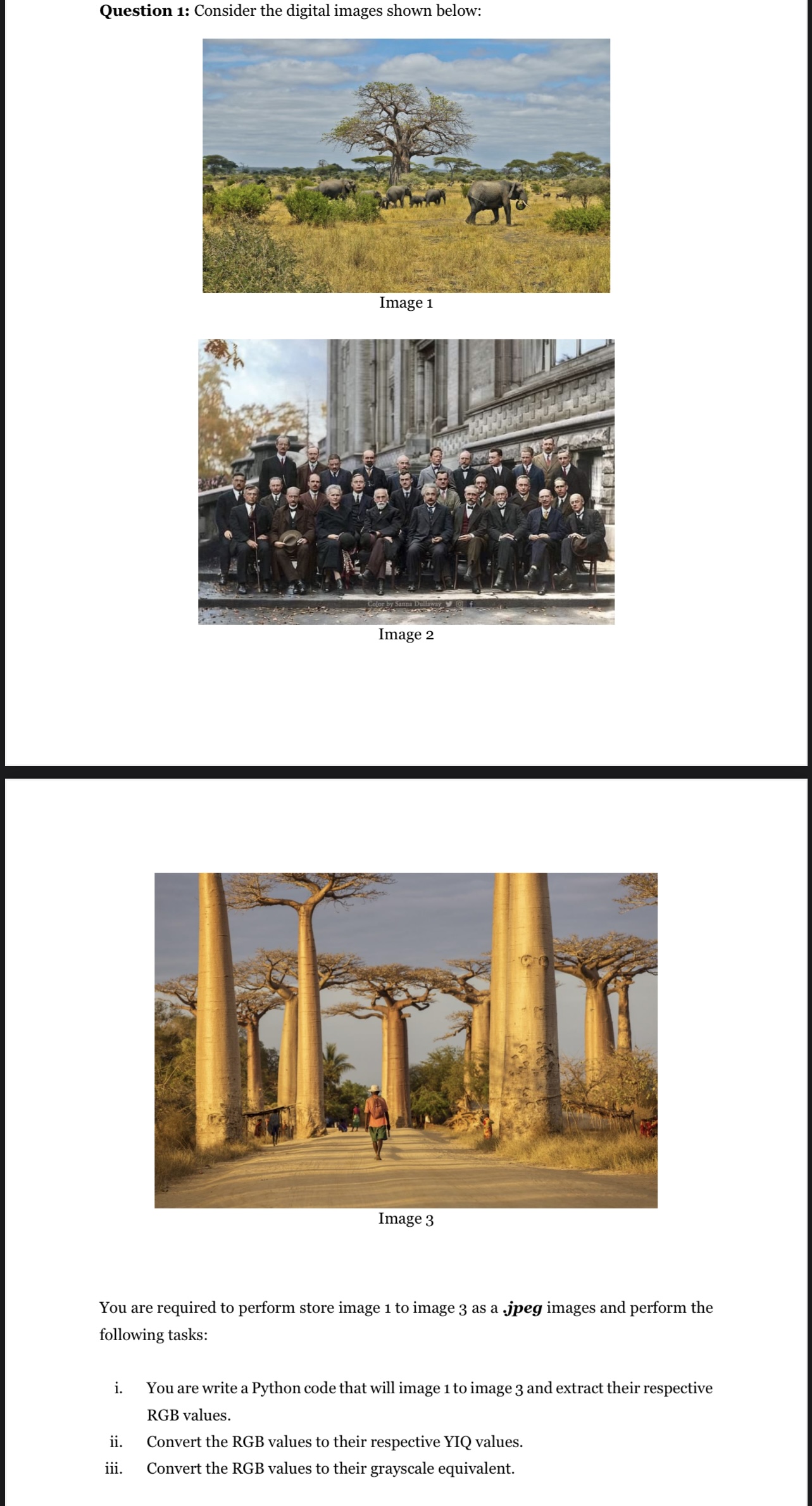 Question 1 : Consider the digital images shown