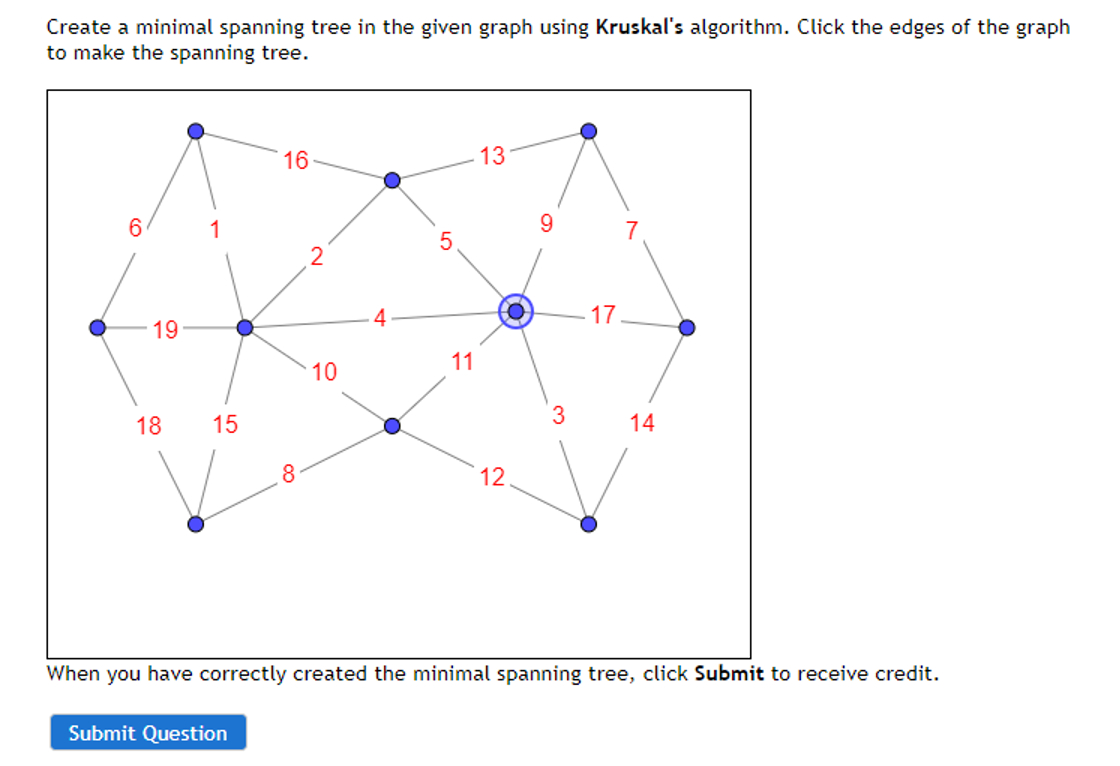 Create a minimal spanning tree in the given graph
