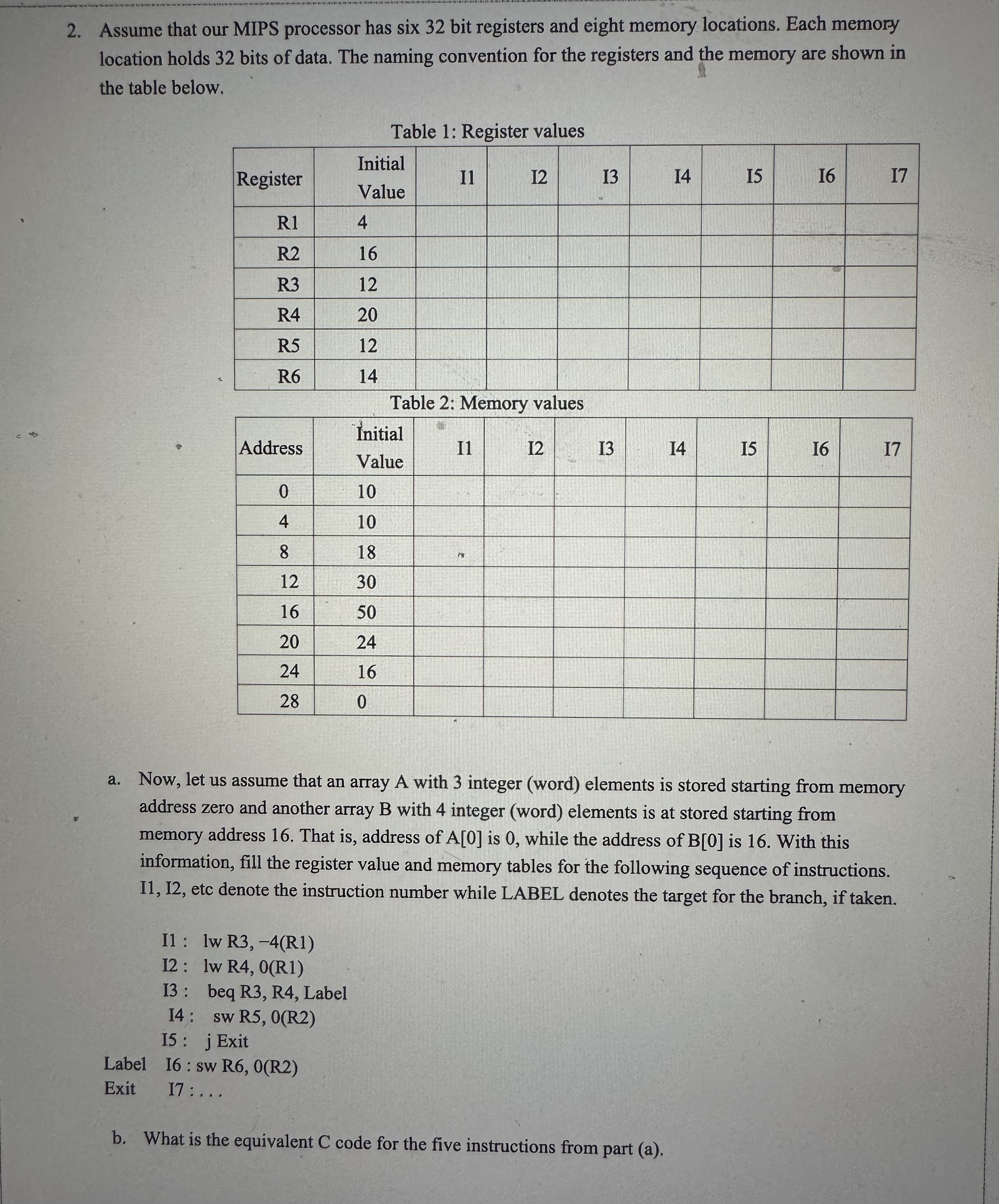 Assume that our MIPS processor has six 3 2 bit