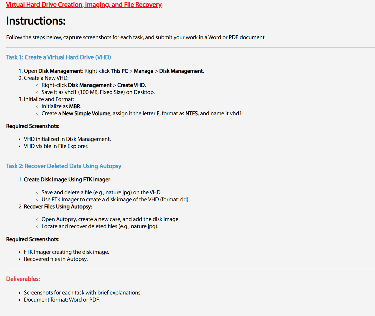 Virtual Hard Drive Creation, Imaging, and File