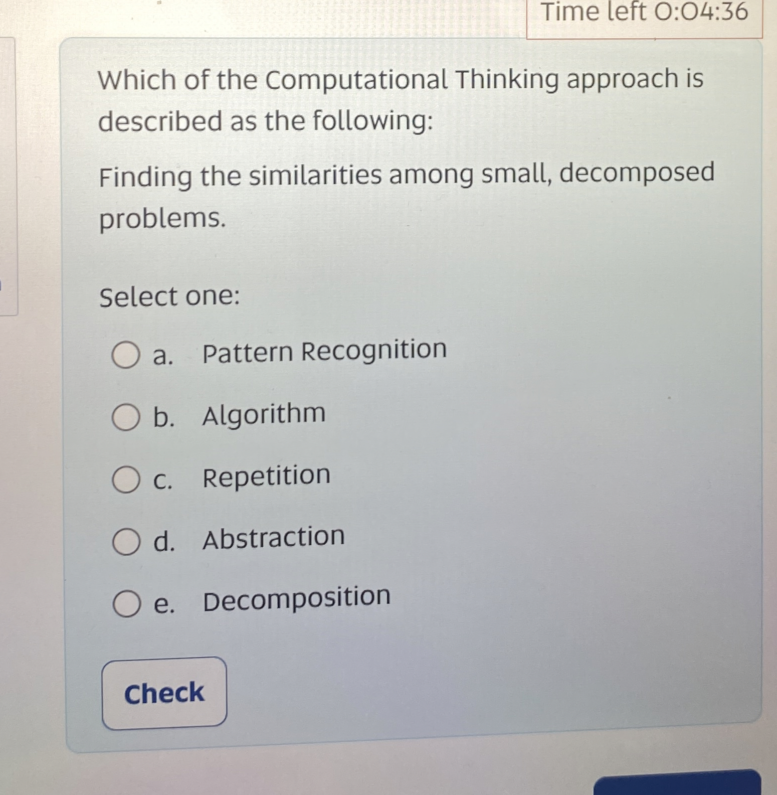 Time left 0 : 0 4 : 3 6 Which of the