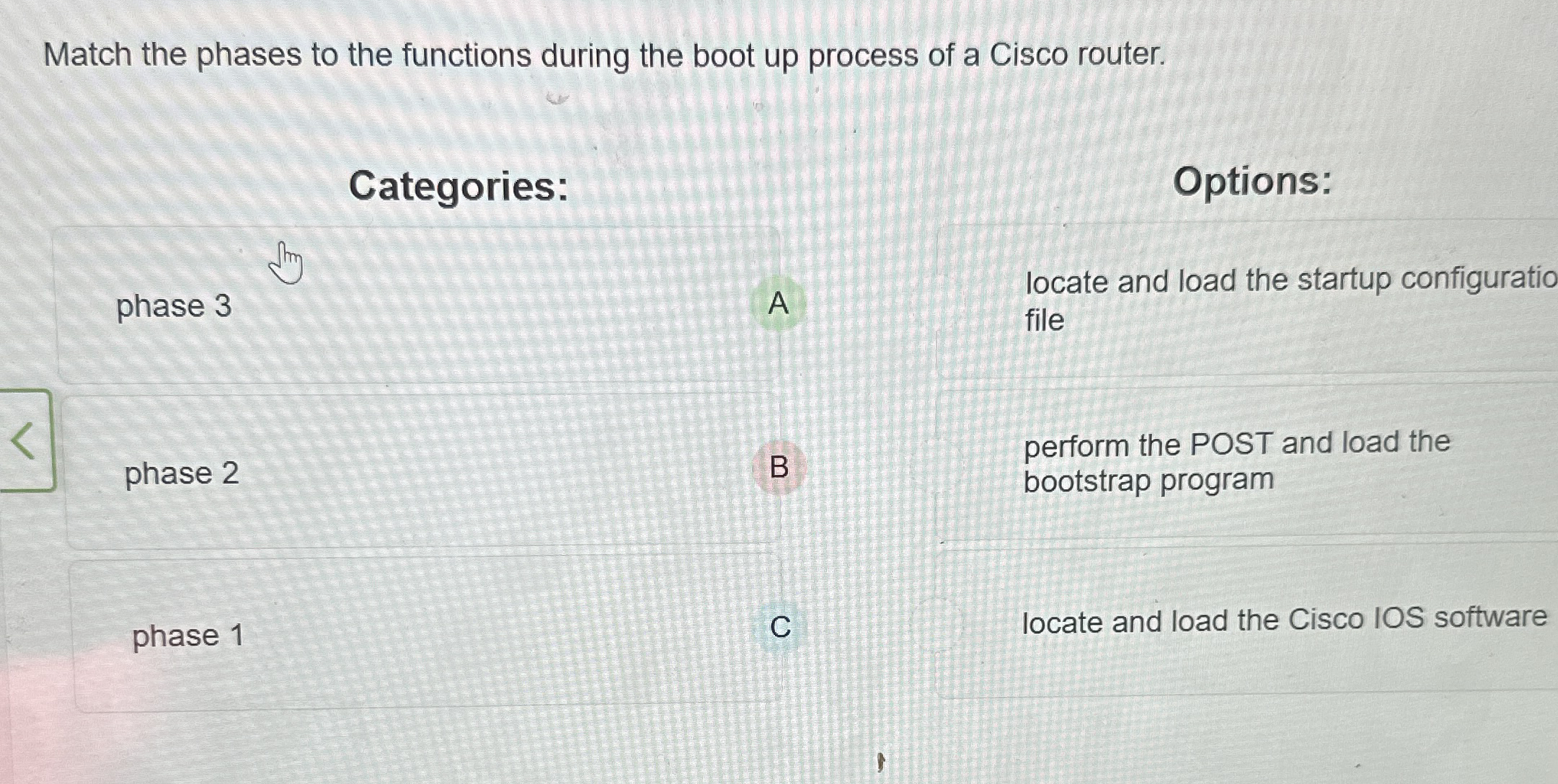 Match the phases to the functions during the boot