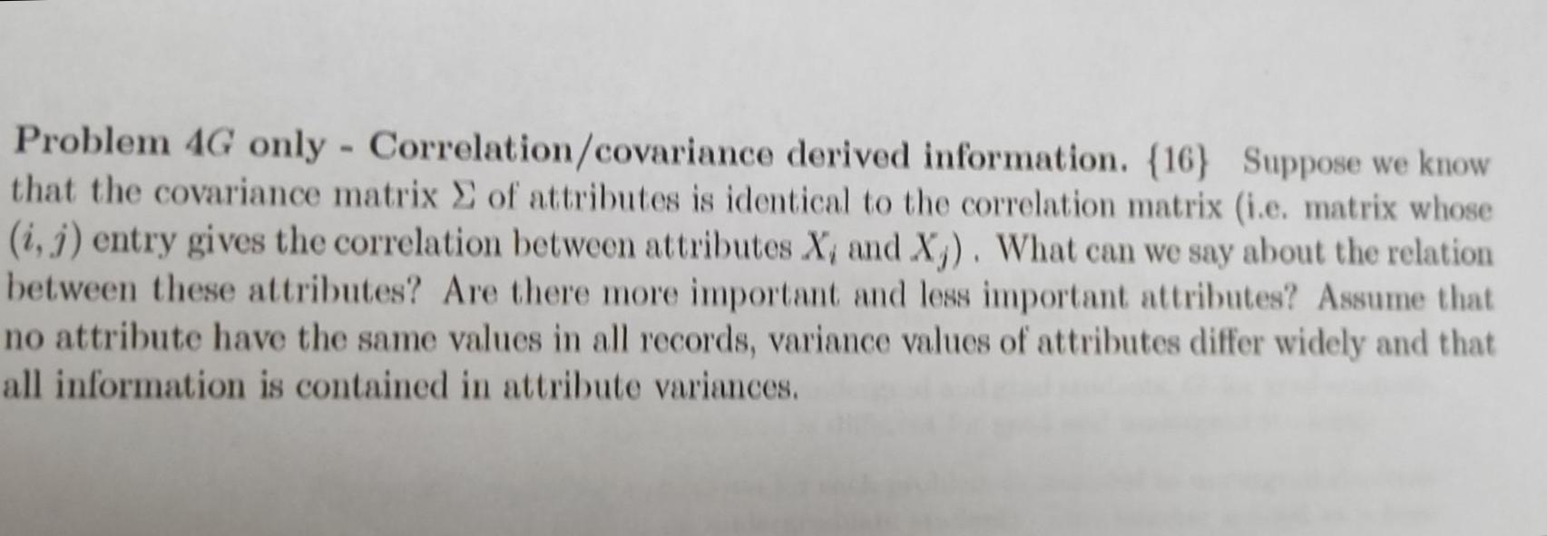 Problem 4 G only - Correlation / covariance