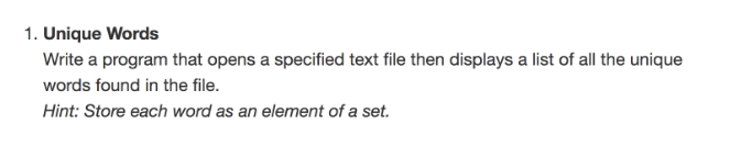 1 . Unique Words C + + Write a program that opens