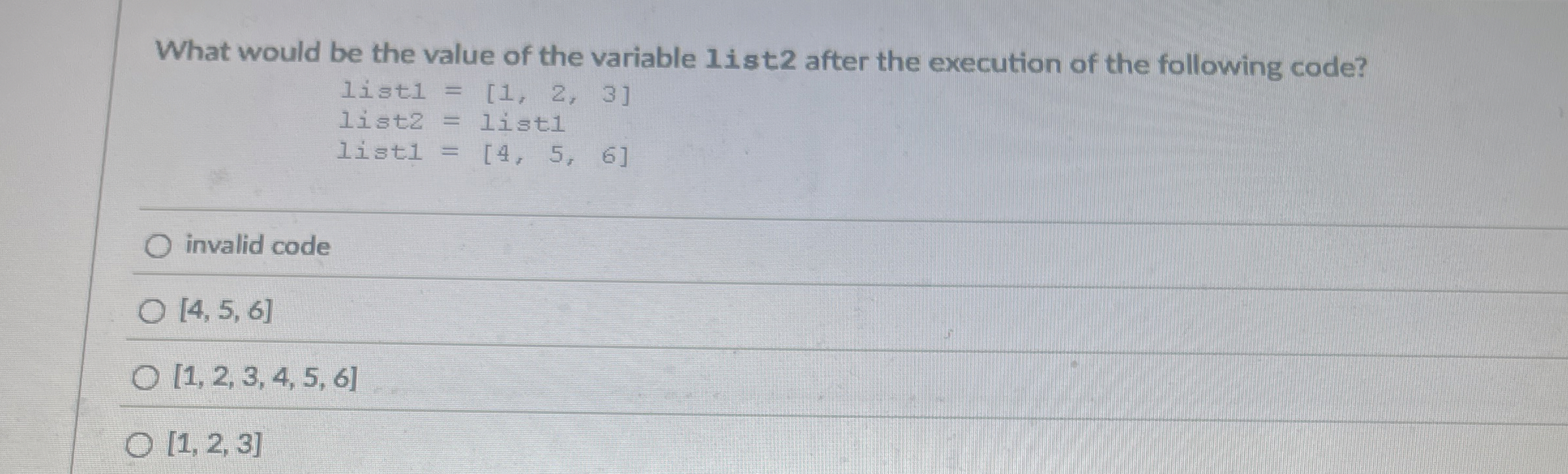 What would be the value of the variable list 2