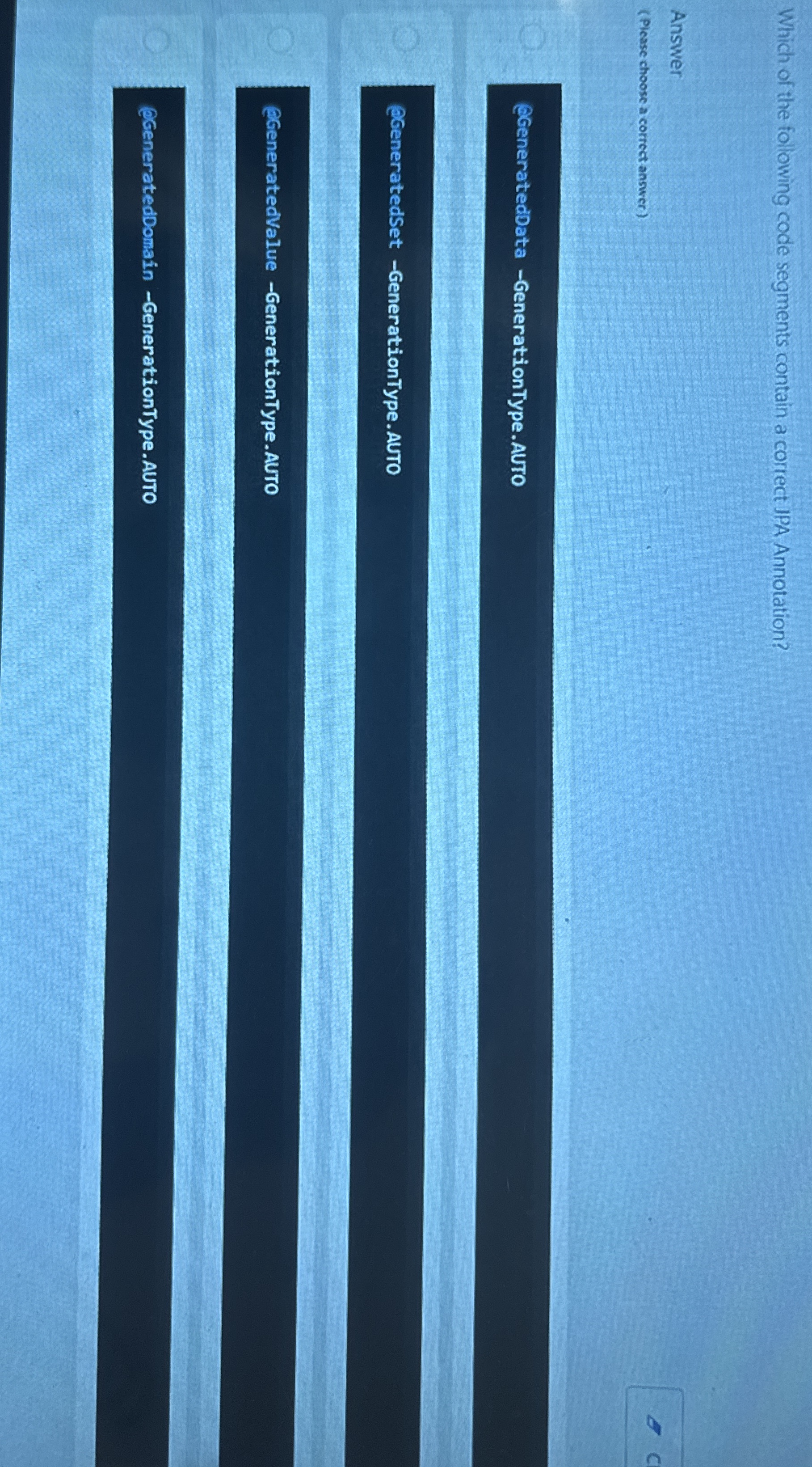 Which of the following code segments contain a