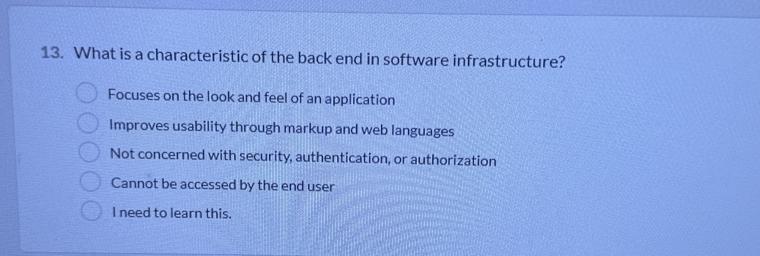 What is a characteristic of the back end in