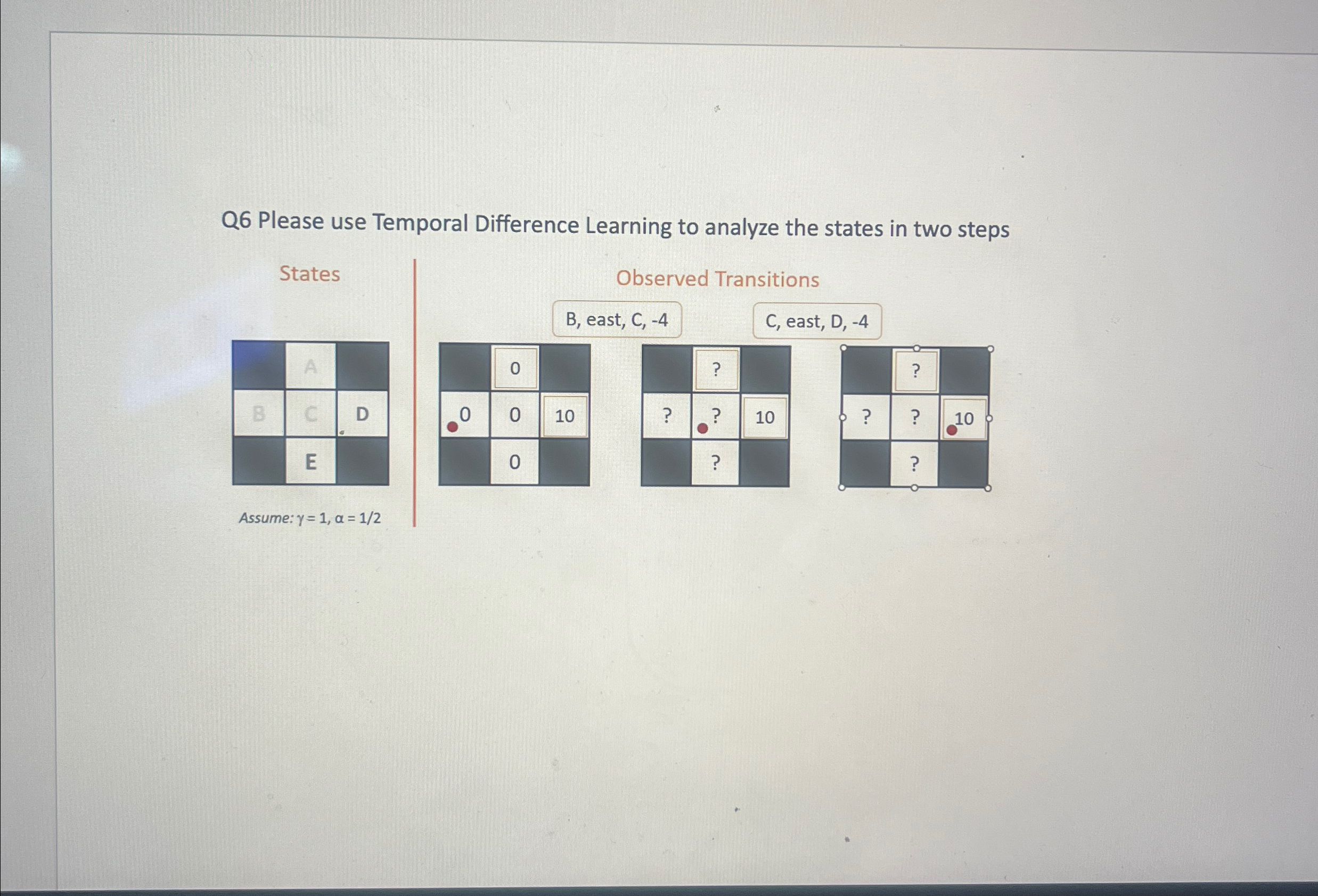 Q 6 Please use Temporal Difference Learning to
