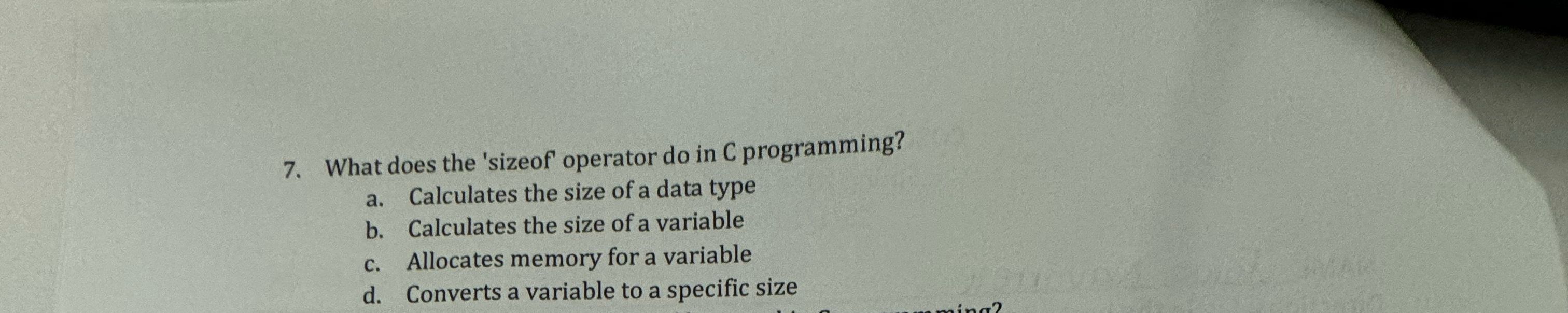 What does the 'sizeof' operator do in C
