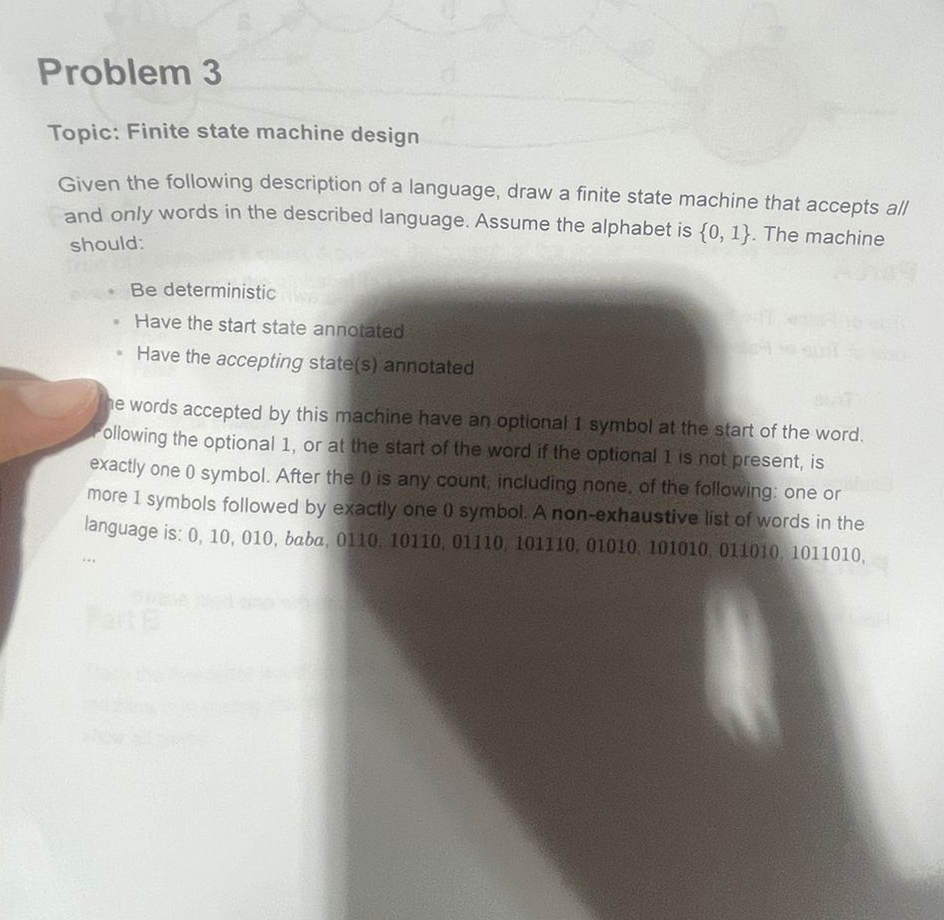 Problem 3 Topic: Finite state machine design