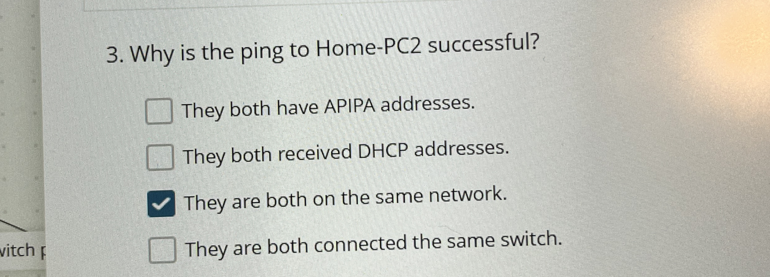 Why is the ping to Home - PC 2 successful? They