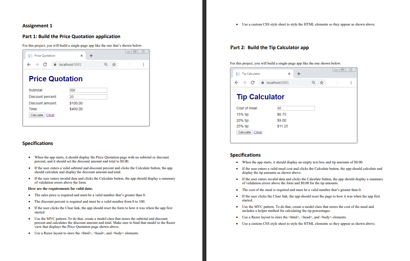 Assignment 1 Part 1 : Build the Price Quotation