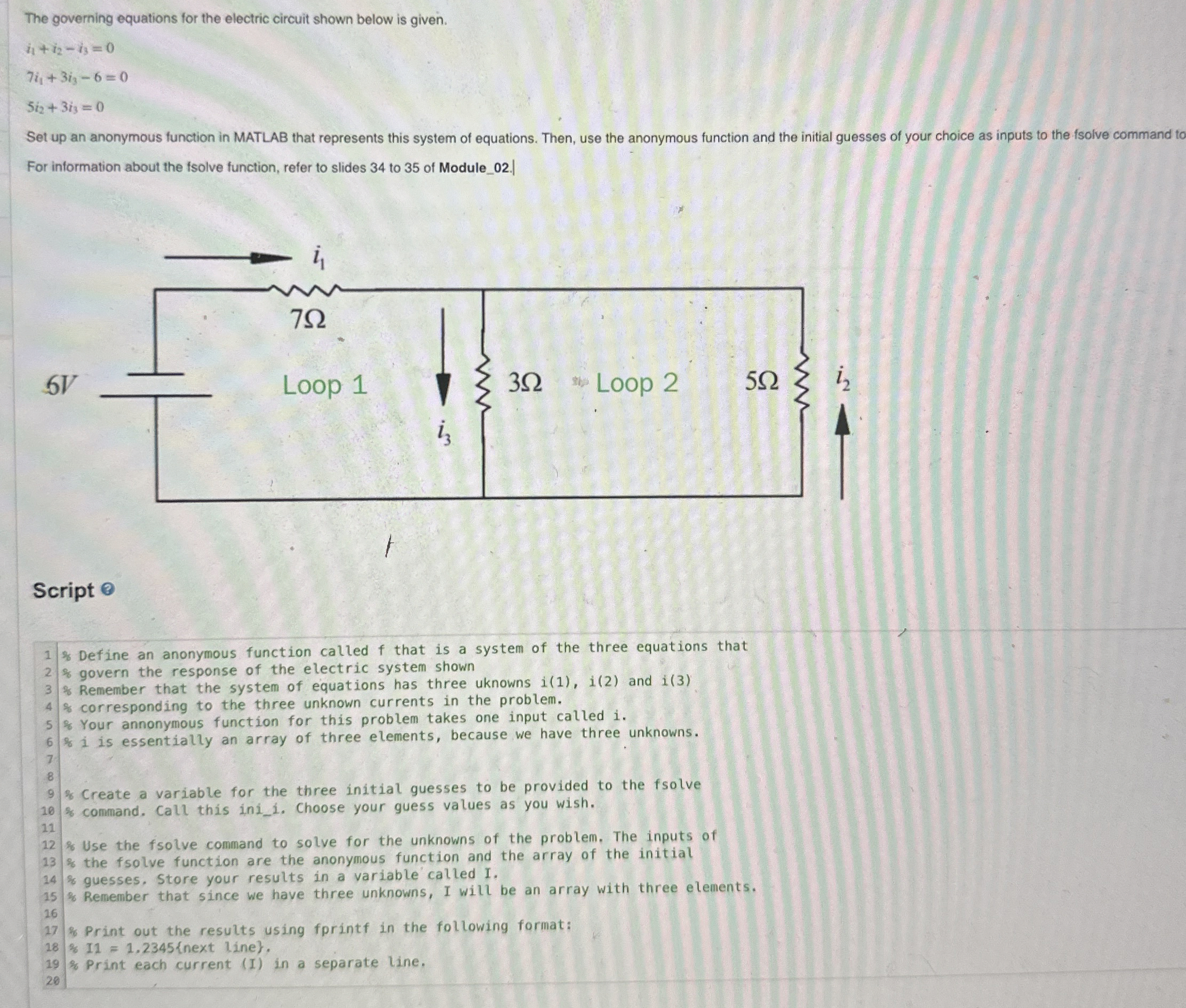 The governing equations for the electric circuit