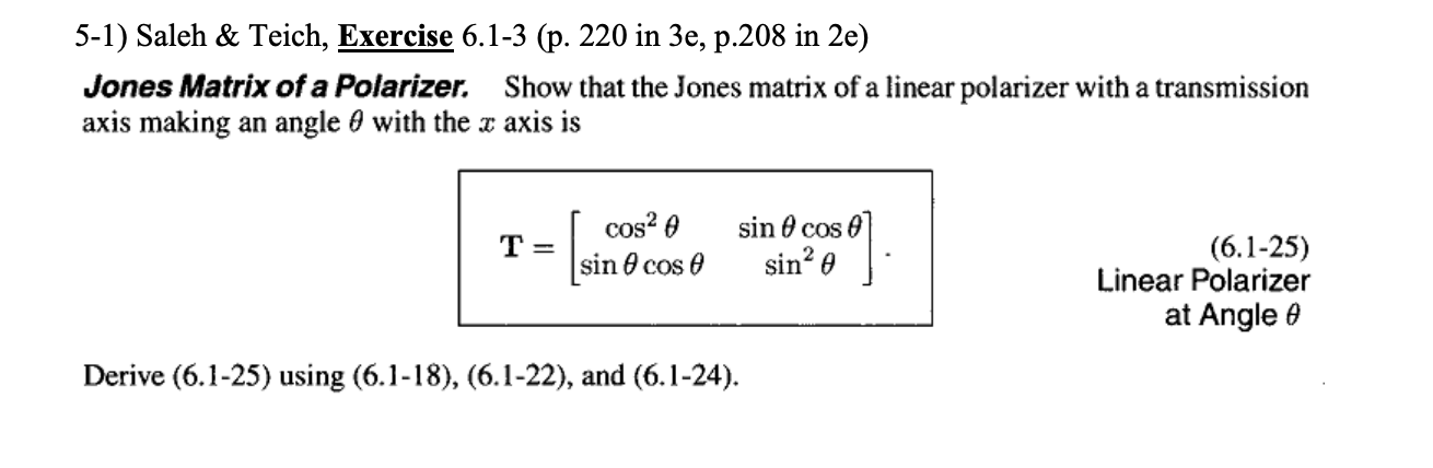 5 - 1 ) Saleh & Teich, Exercise 6 . 1 - 3 ( p . 2