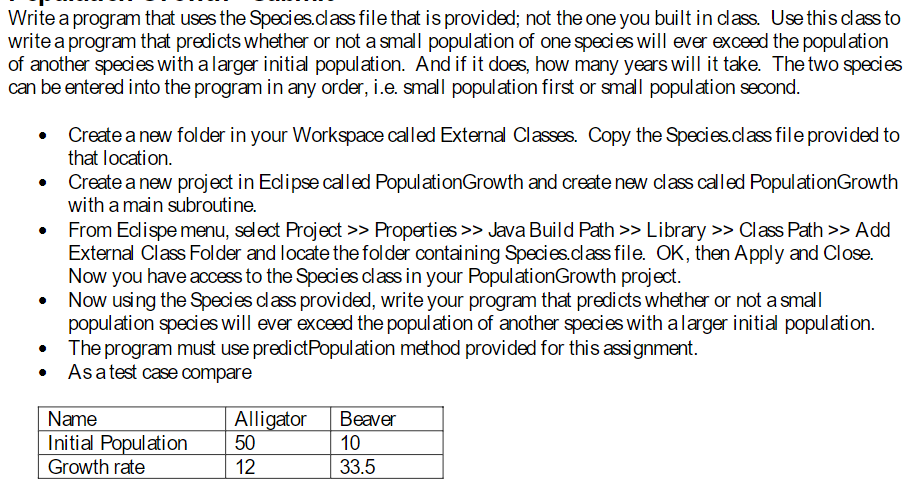 Write a java program that uses the Species.class