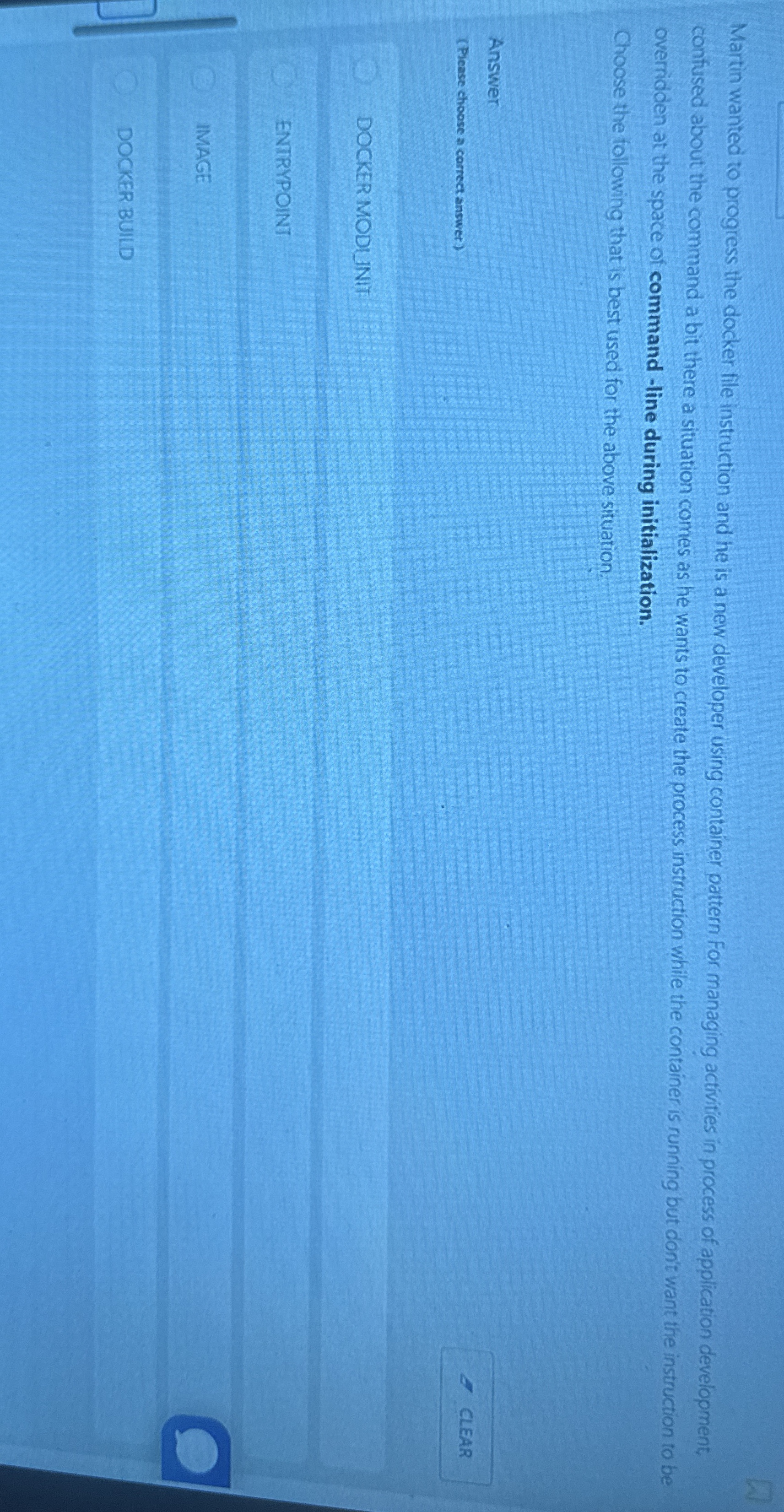 Martin wanted to progress the docker file