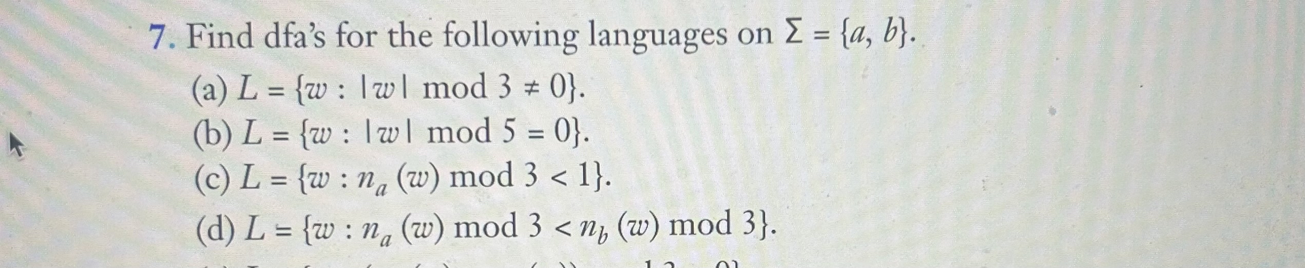 Find dfa's for the following languages on = { a ,